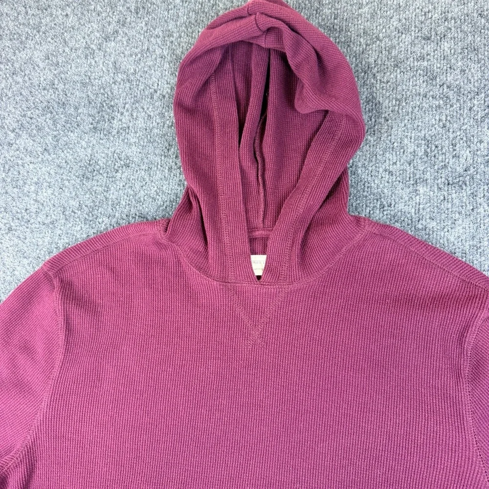 Levi's Thermal Hoodie Men Large Burgundy Waffle Knit Cotton Pullover Relaxed Fit